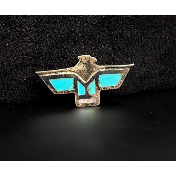 Zuni Sterling Silver Thunderbird Turquoise Brooch