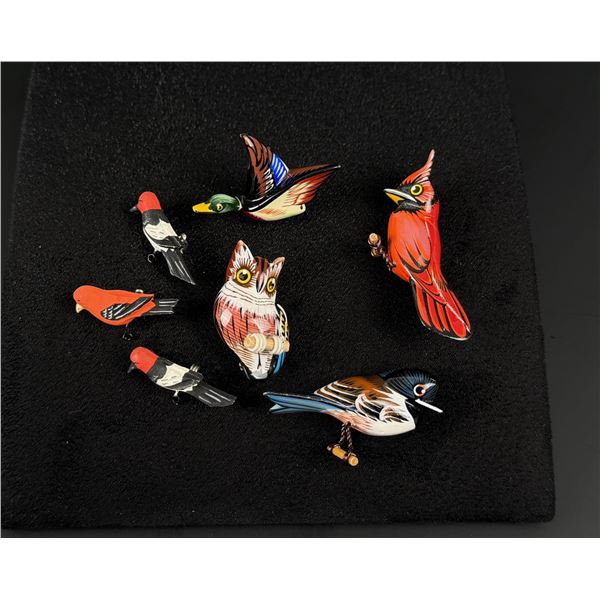 Takahashi Lacquer Painted Bird Brooches
