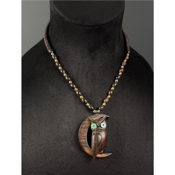 Mexican Ironwood Turquoise Owl Necklace