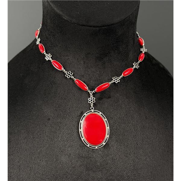 Art Deco Sterling Silver Coral Necklace