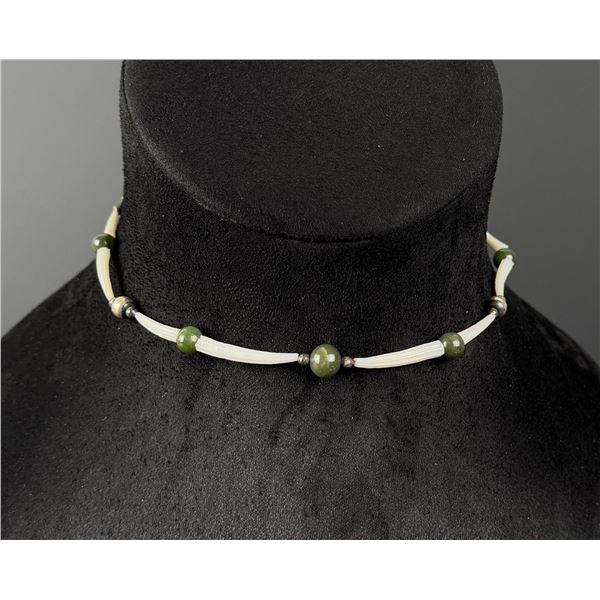 Plateau Indian Dentalium Shell Jade Ball Necklace