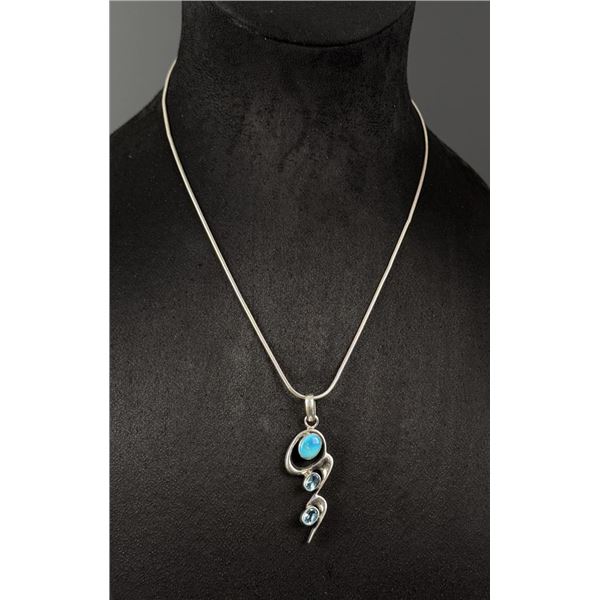 Sterling Silver Blue Topaz Larimar Necklace