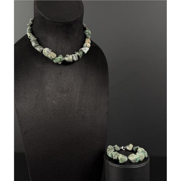 Natural Raw Emerald Necklace and Bracelet Set