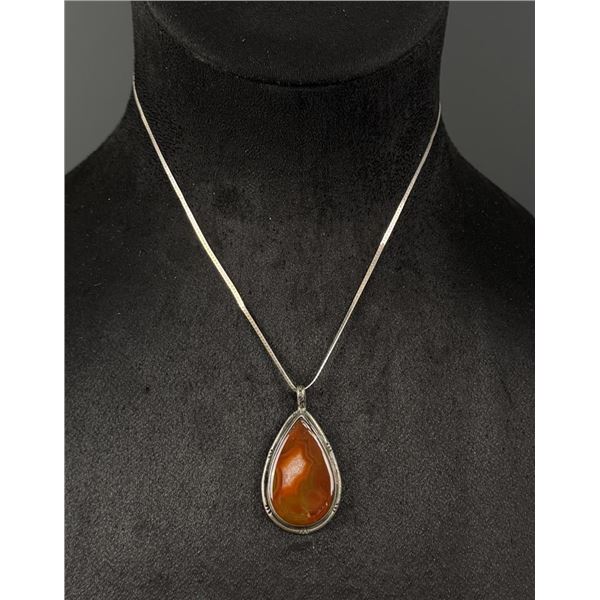 Navajo Delbert Chatter Silver Carnelian Necklace