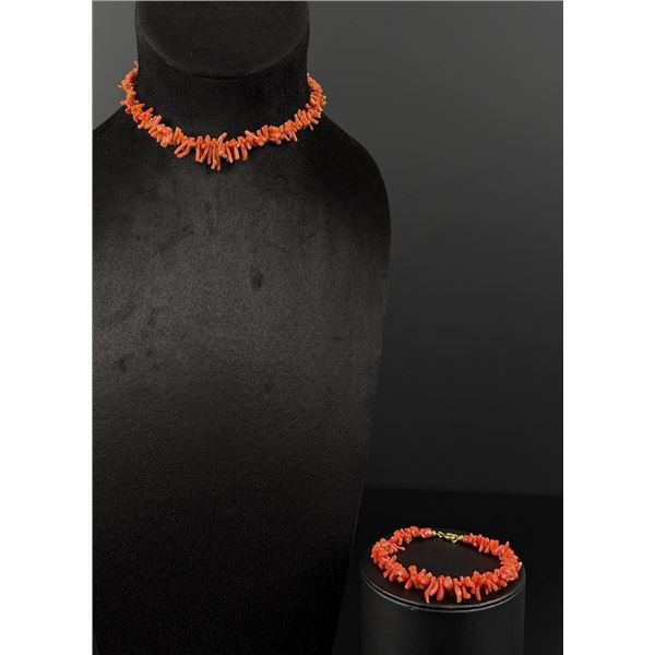 Navajo Red Branch Coral Necklace and Bracelet