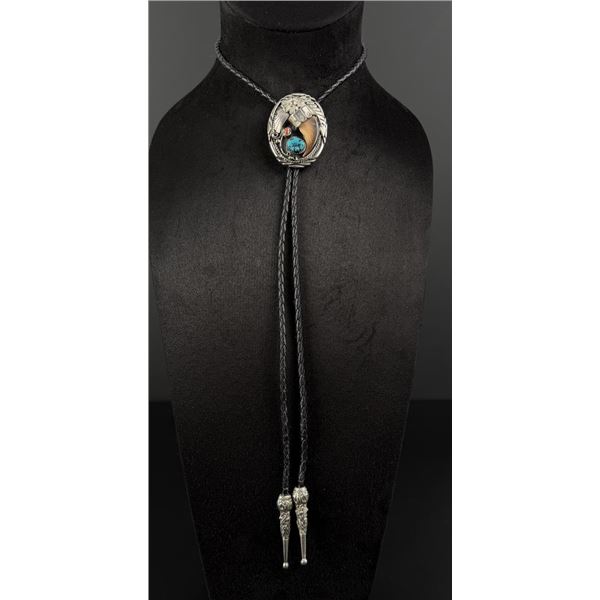 Navajo Indian Turquoise Bear Claw Bolo Tie