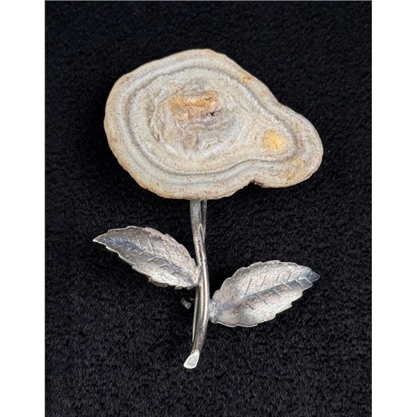 Quartz Geode Sterling Silver Flower Brooch