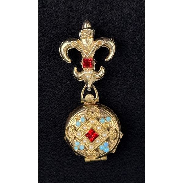 Coro Pegasus Fleur de Lis Locket Brooch