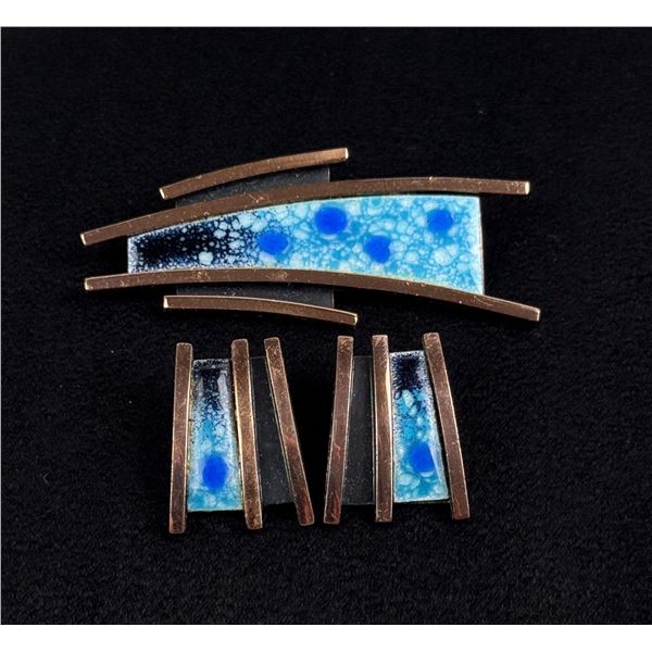 Matisse Copper Enamel Brooch and Earrings