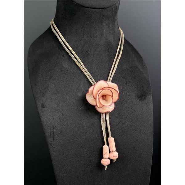 Sterling Mesh Resin Carved Rose Bolo Tie