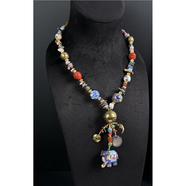 Chinese Cloisonne Bead Elephant Necklace