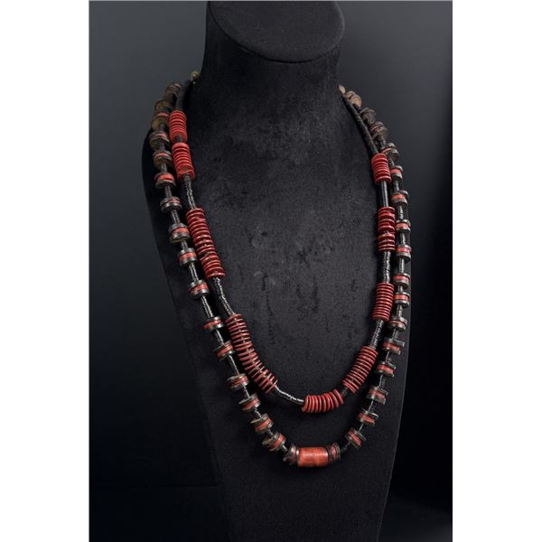 African Red and Black Wooden Bead Necklace