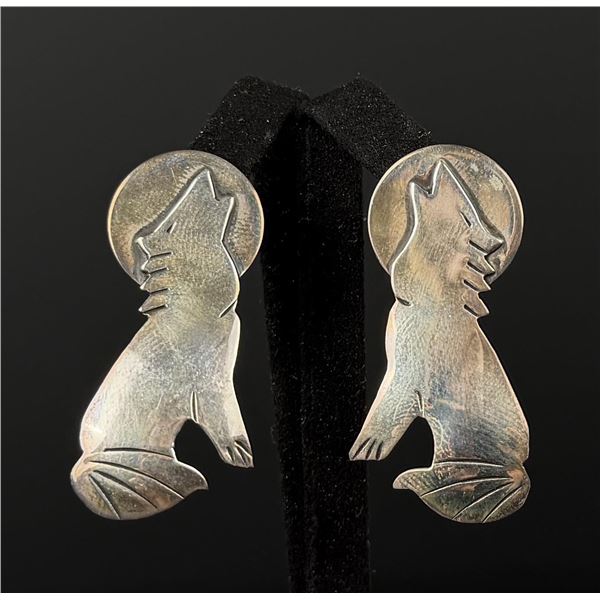 Sterling Silver Howling Wolf Earrings