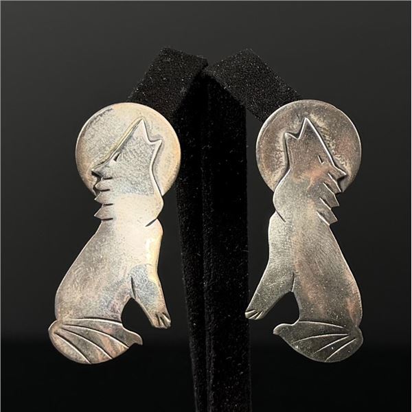 Sterling Silver Howling Wolf Earrings
