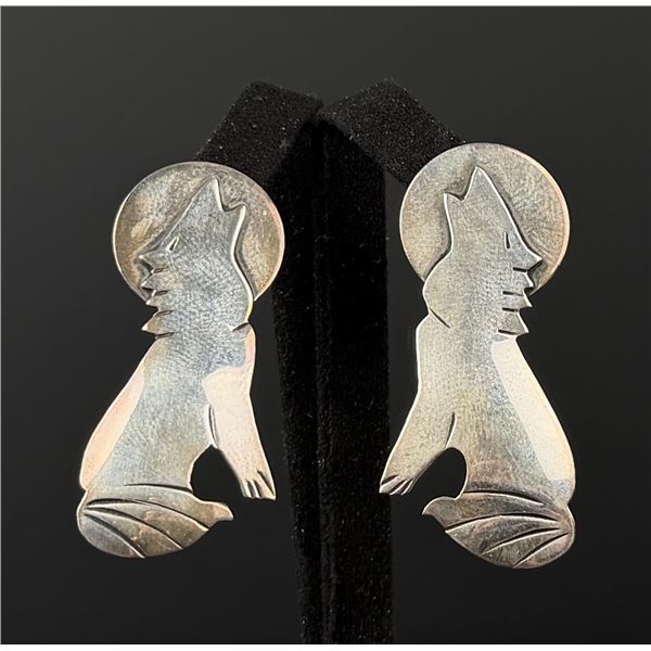 Sterling Silver Howling Wolf Earrings