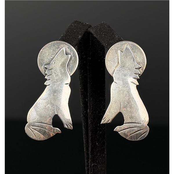 Sterling Silver Howling Wolf Earrings
