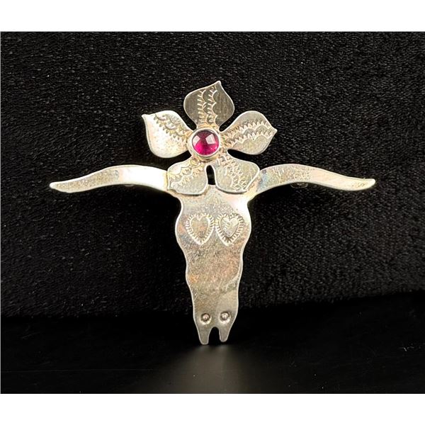 Sterling Silver Bull Skull Brooch