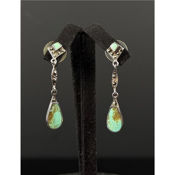 Sterling Silver Turquoise Marcasite Earrings