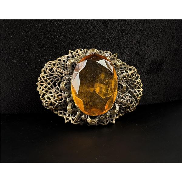 Art Deco Filigree Paste Rhinestone Brooch