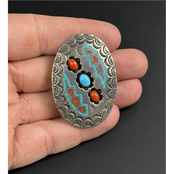 Navajo Circle JW Sterling Silver Inlay Bolo Tie