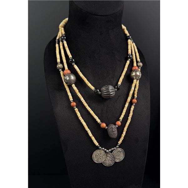 African Triple Strand Coin Necklace