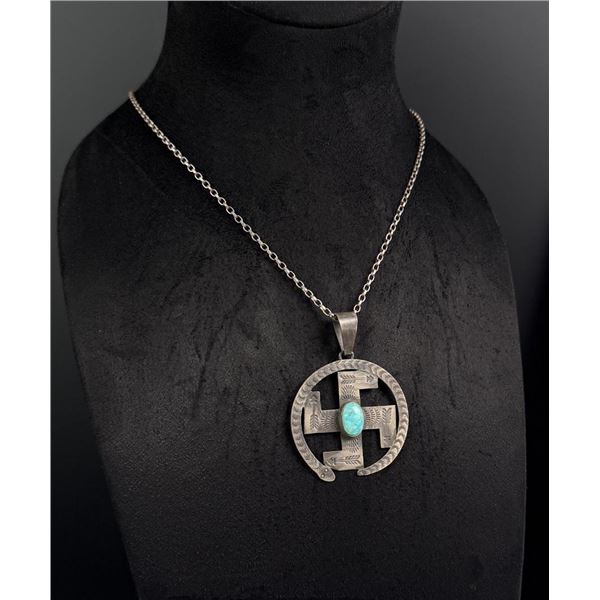 Navajo Whirling Log Sterling Turquoise Necklace