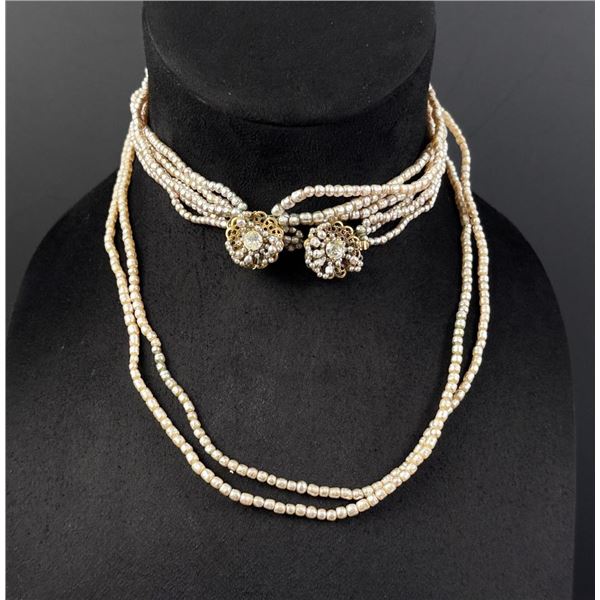 Miriam Haskell Faux Pearl and Rhinestone Necklaces