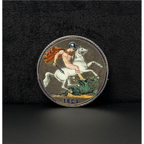 Sterling Silver Enamel Saint George Coin Brooch