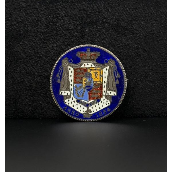 Silver and Enamel British Half Crown Coin Brooch