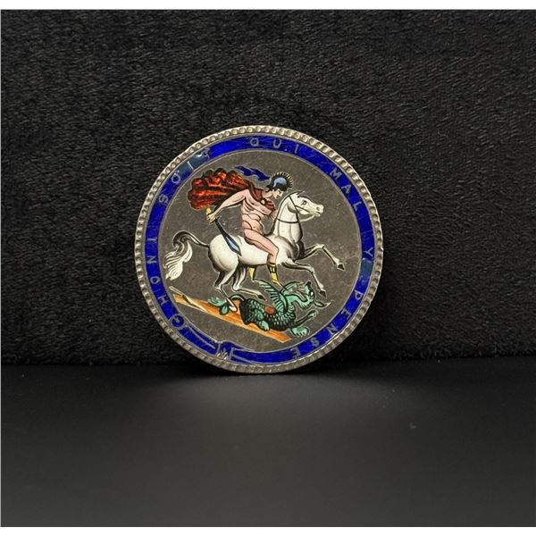 Sterling Silver Enamel Saint George Coin Brooch