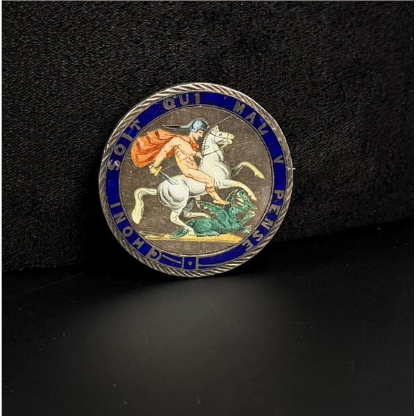 Sterling Silver Enamel Saint George Coin Brooch