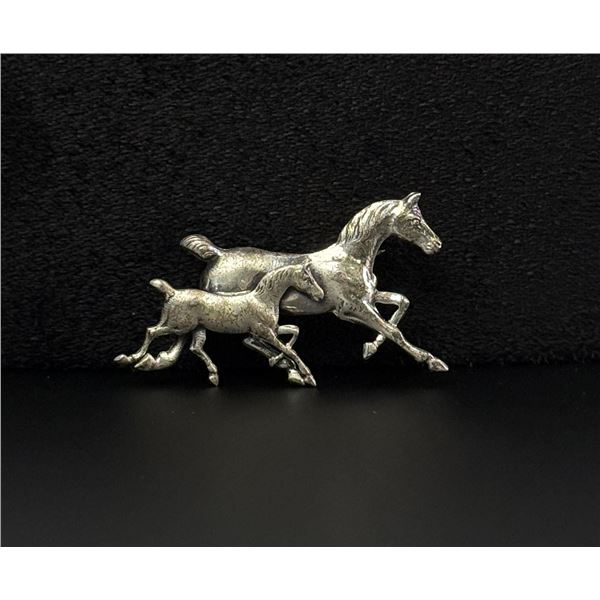 Beau Sterling Silver Running Horses Brooch