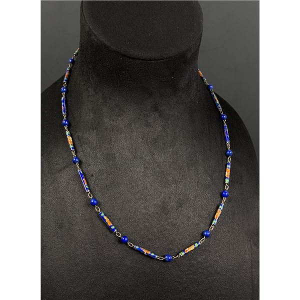 Sterling Silver Chinese Cloisonne Bead Necklace