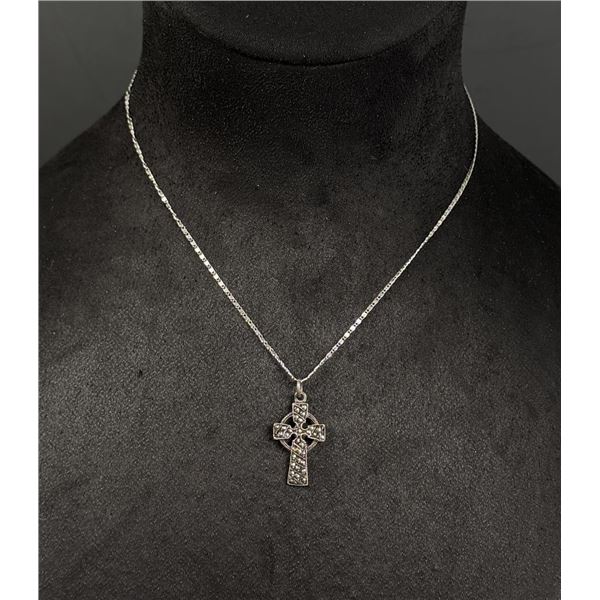 Sterling Silver Marcasite Celtic Cross Necklace