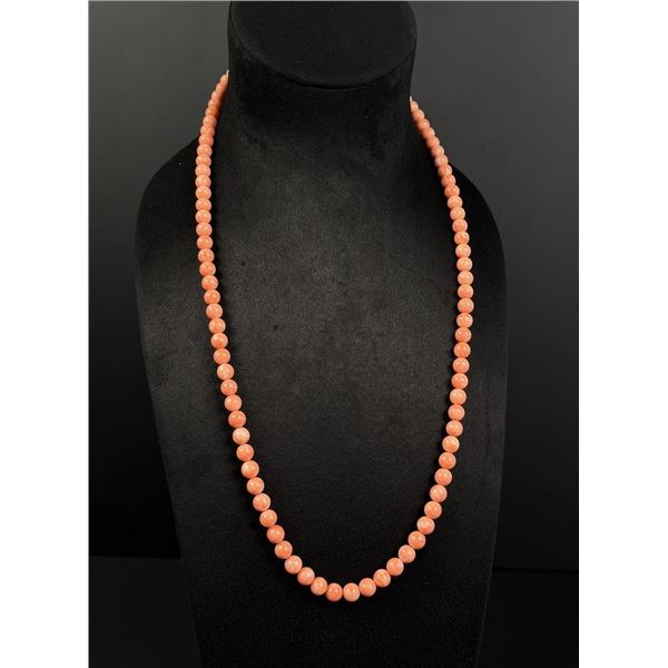 14K Gold Angle Skin Coral Bead Necklace