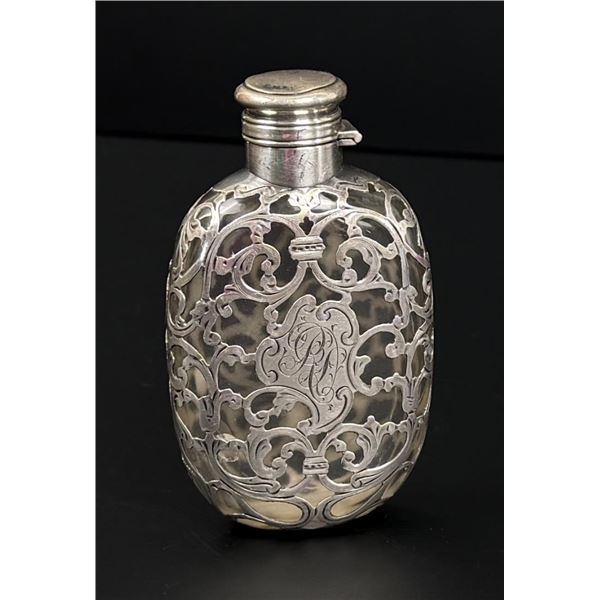Victorian Sterling Silver Overlay Flask