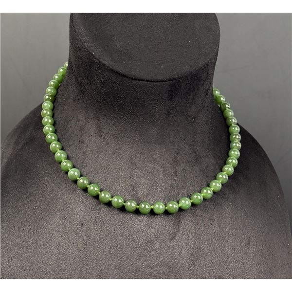 Chinese Sterling Silver Jade Bead Necklace.