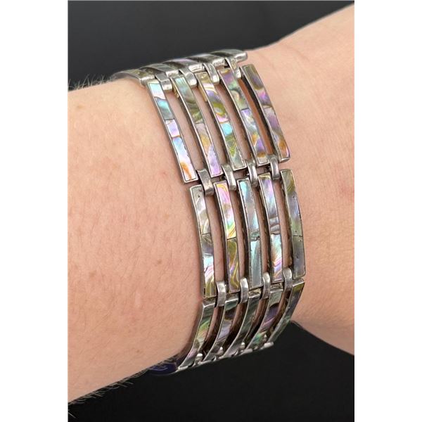 Signed Taxco Mexico Sterling Abalone Gate Bracelet