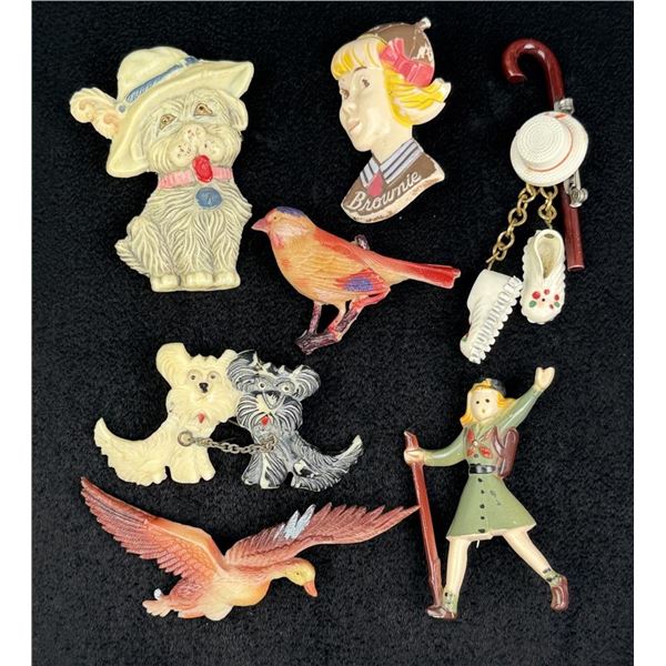 Collection of Mid Century Celluloid Brooches