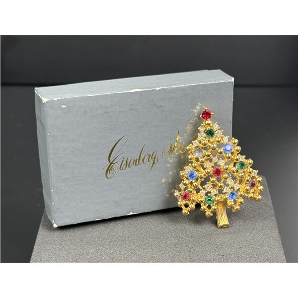 Eisenberg Ice Christmas Tree Rhinestone Brooch