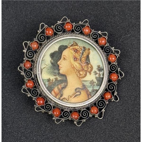 .830 Silver Porcelain Portrait Brooch