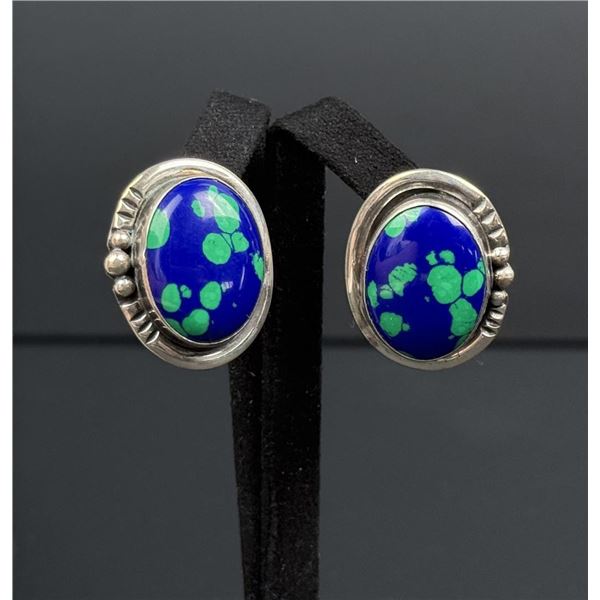 Navajo Sterling Silver Azurite Earrings