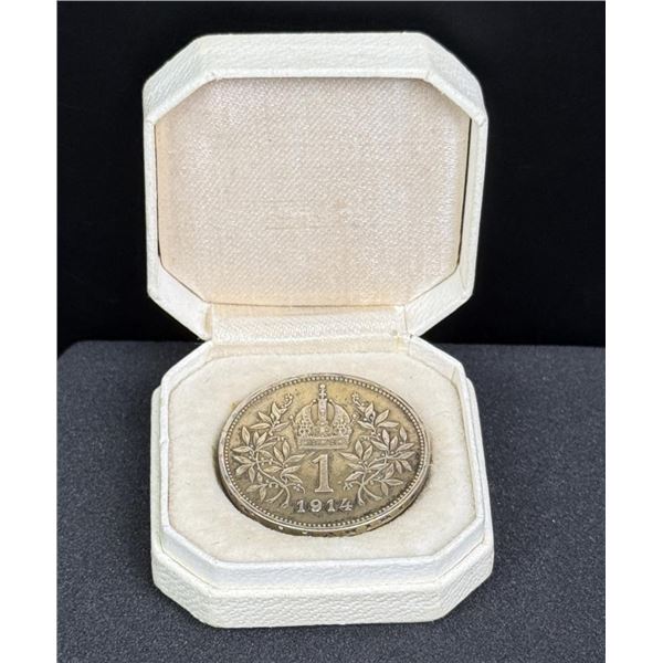 1914 Austrian Silver 1 Corona Coin Brooch