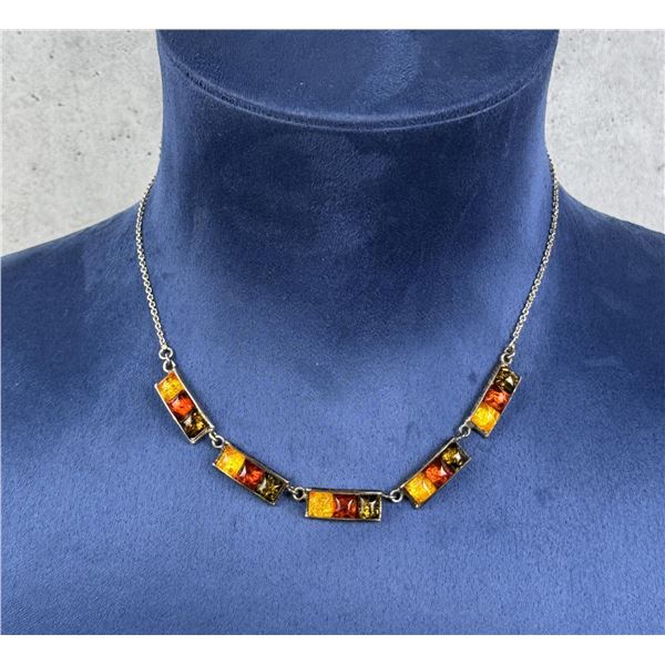 Sterling Silver Baltic Amber Panel Necklace