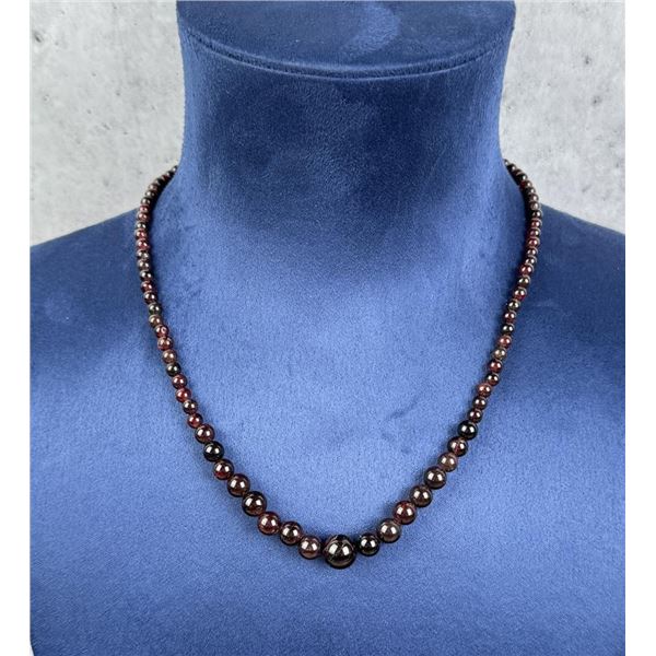 Sterling Silver Carved Garnet Bead Necklace