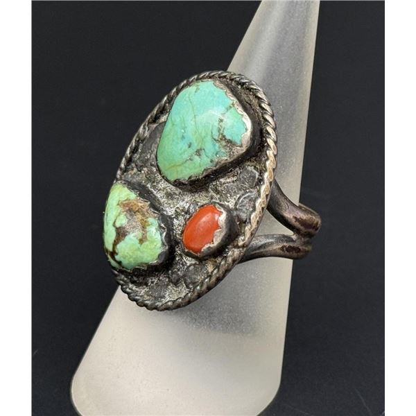 Navajo Sterling Turquoise Coral Ring