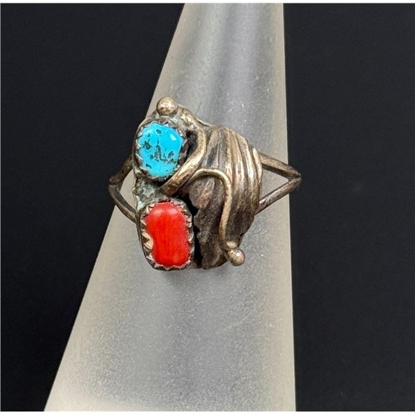 Navajo Sterling Turquoise Coral Ring
