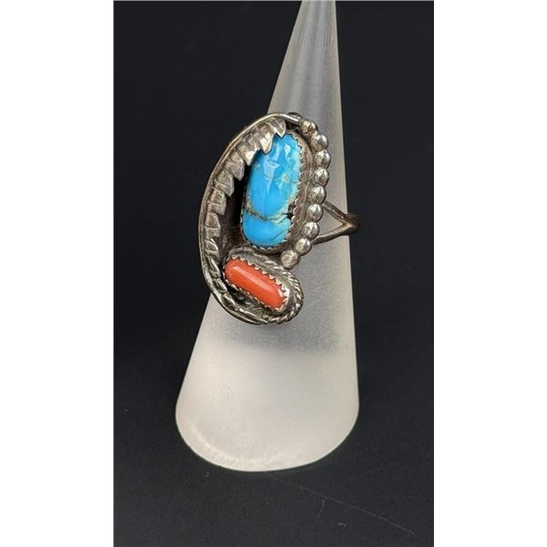 Navajo Sterling Turquoise Coral Ring