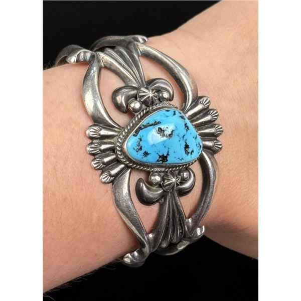 Navajo Sterling Turquoise Tufa Cast Bracelet