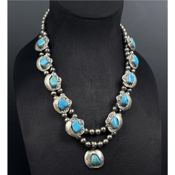 Mexico Nickel Silver Turquoise Squash Blossom